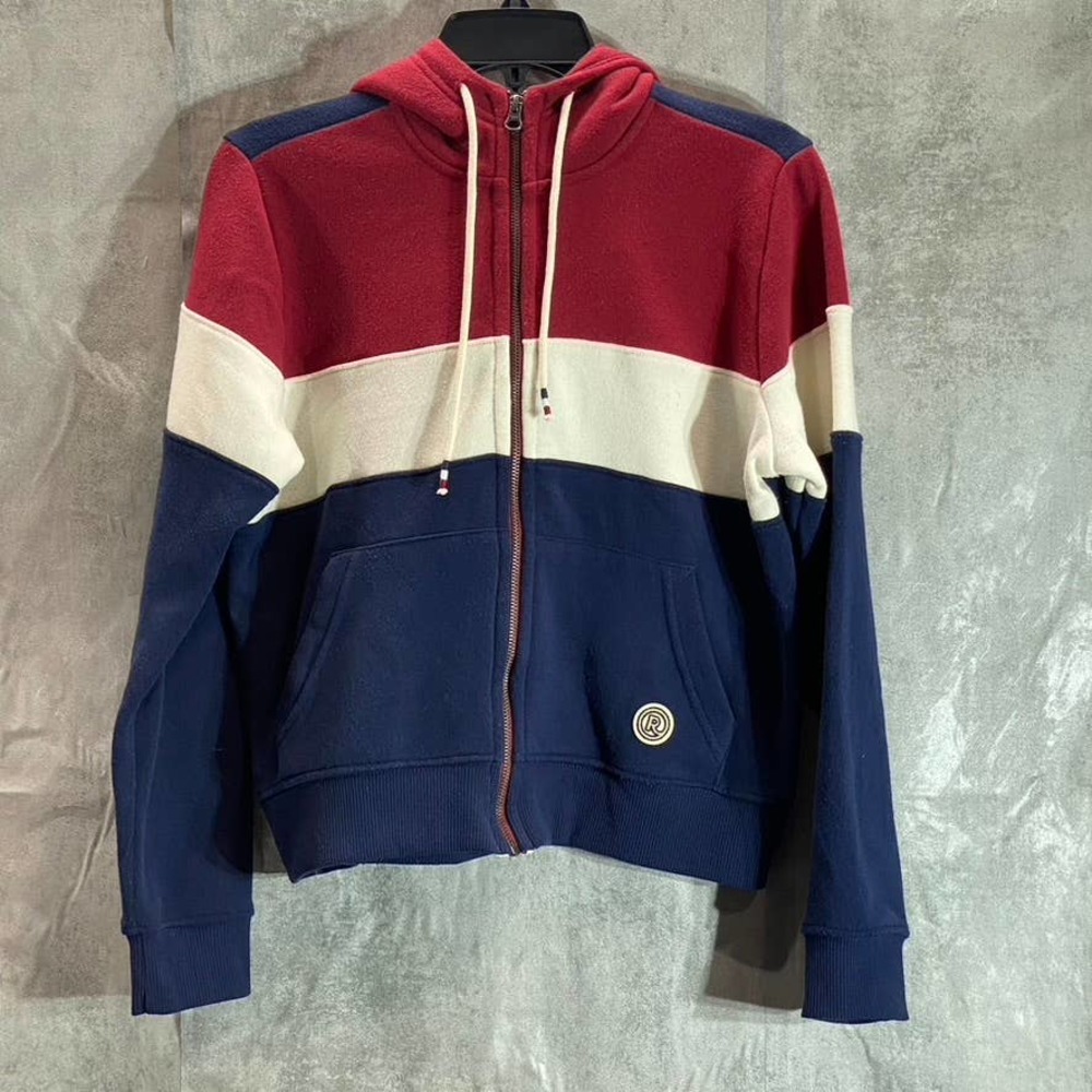 RE-SPUN By Marine Layer Women's Navy Colorblock Full-Zip Hooded Sweater SZ M
